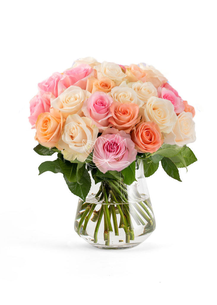 Cream Peach Pink Long Stemmed Roses | Blooming Emotions