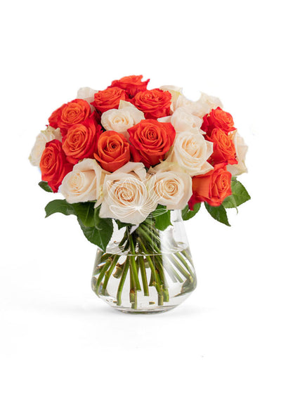 Orange & Cream Long Stemmed Roses | Blooming Emotions
