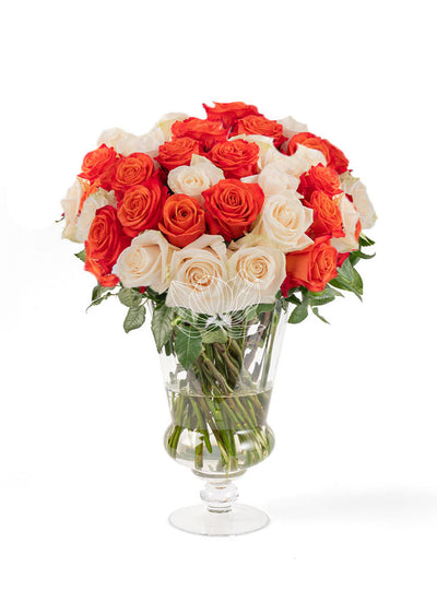 Orange & Cream Long Stemmed Roses | Blooming Emotions