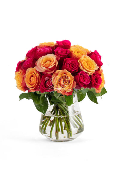 Orange Hot Pink Long Stemmed Roses | Blooming Emotions